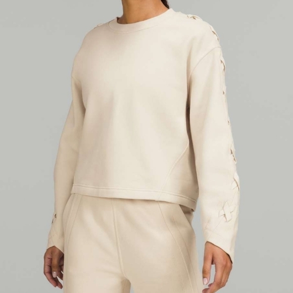 Lululemon Braided Sleeve Cotton Terry Pullover White Opal On The Move Basics 6 - Picture 1 of 12